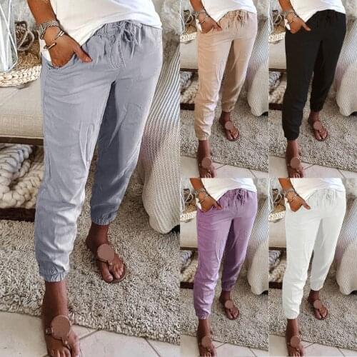 Womens Trousers Summer Pants Bottoms With Pockets Trousers Drawstring Long Pant Comfy Simple Casual Pantalon Femme Dropshipping
