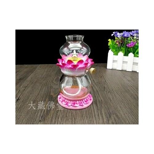 Buddhist wind-proof lotus holder ceramic glass adjustable liquid shortening lamp for Buddha oil statues sculpture Home wedding