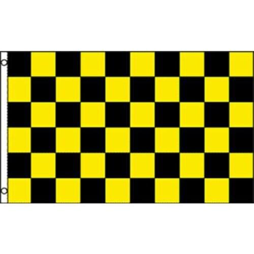 Black and Yellow Check Flag Checkered Banner 3x5FT 100D 150X90CM Polyester Brass Grommets Custom, Free Shipping