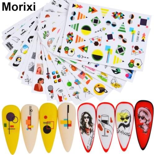 Coloful 3D nail art sticker for manicure accessories geometric space lines girls Graffiti flowers animals nail decal FW084