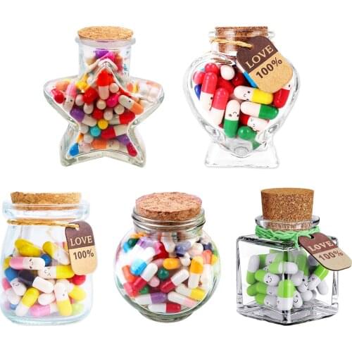 Message Bottle With 50pcs Message Capsule Letter Cute Love Pill Full Clear Wish Bottle Valentines Day Gift Love Wish Bottle
