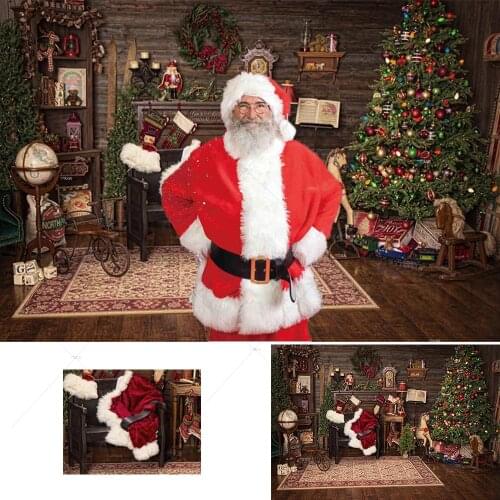 Photography Background Christmas Fireplace Santa Xmas Tree Gifts Kids Portrait Family Holiday Party Decor Backdrop Photo Studio