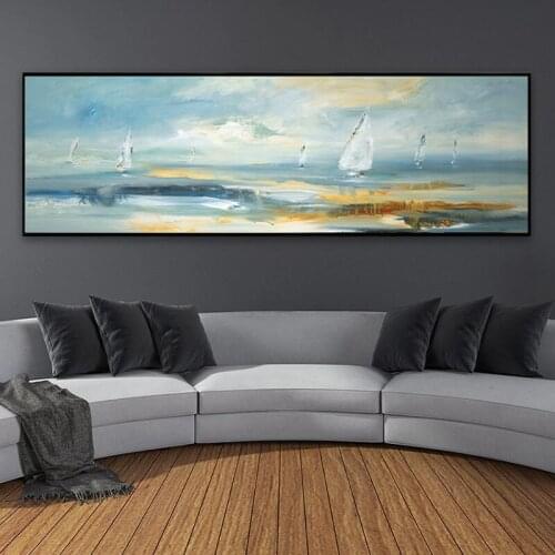 Natural Abstract Boat Landscape Canvas Painting Poster and Prints Scandinavian Wall Art Picture for Living Room Home Decoration