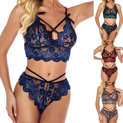 2pccs Erotic Lingerie Set Embroidery Lace Wireless Bra Backless Sleeveless V Neck Thong Underwear for Women Bielizna Damska