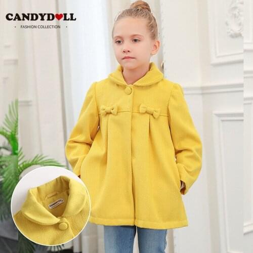 CANDYDOLL Girls new high-end blend jacket of autumn in the child Europe wind simple coat yellow temperament coat girls coat