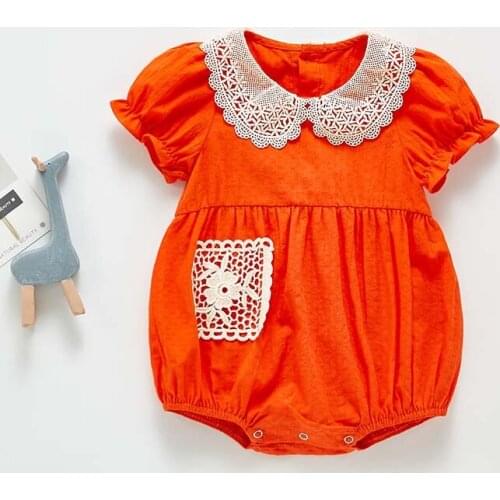 Summer Baby Girls Clothes Baby Bodysuit Doll Collar Lace Short Sleeves Triangle Jumpsuit Infant One-piece Outfits