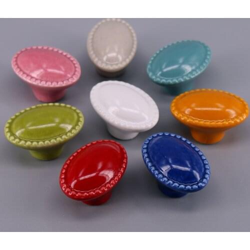 1PC Candy color furniture knobs Oval Button shape Cabinet Door Cupboard Drawer handle pull decorative ceramic knobs and pulls