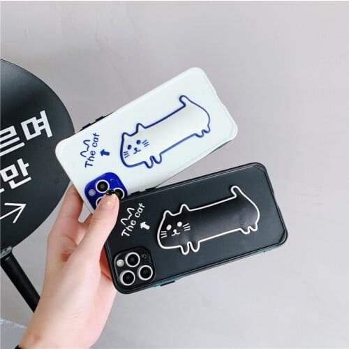 Cute 3D Cartoon Cat Phone Case for iPhone 11 12 Pro X XR XS Max 7 8 Plus White Black Lovely Cat Removable Camera Back Cover