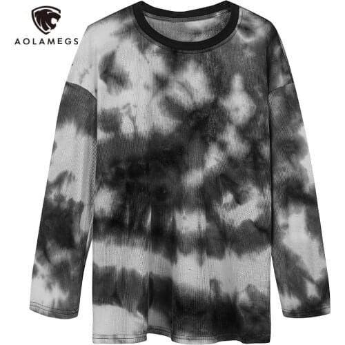 Aolamegs Men Sweatshirts Casual Loose Hoodies Hip Hop Tie Dye O-neck Mens Hoodies Streetwear Autumn Men Pullover Tops Clothing