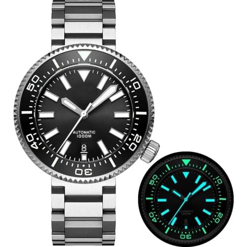 Addies Watch Men Stainless Steel Automatic Mechanical Watches 1000M Waterproof Diver Watch Sapphire Ceramic Bezel Blue Luminous