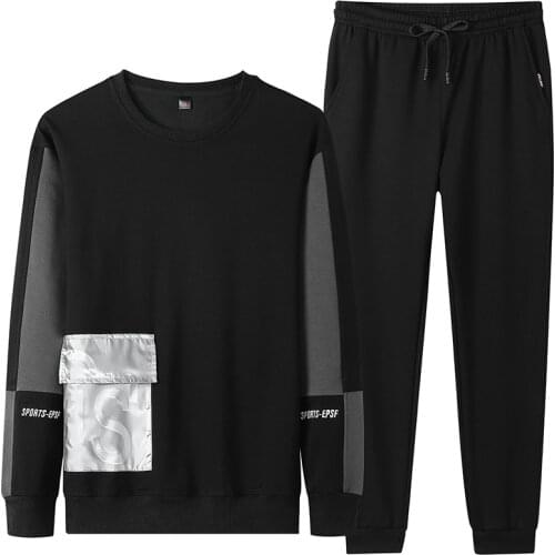 Men Sets Patchwork Autumn Hong-Kong Style Long Sleeve Hip-hop Summer Soft Loose Simple Casual All-match Fashion Streetwear