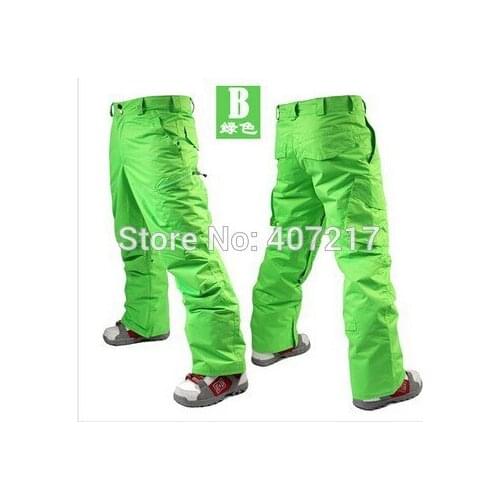 Mens Bright Green Ski Pants Yellow Snowboarding Sports Snow Trousers Black Waterproof 10K Windproof Free Ship