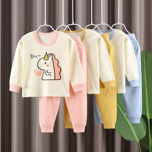 Soft Baby Children Home Wear Autumn Winter New In Cotton High Waist Underwear Set For Boys Girls Children Cartoon 2pcs Clothes