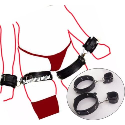 BDSM Sex Slave Handcuffs Ankle Cuffs Strap,Leather Thigh To Wrist Bondage Set,Adult Toys For Couples,SM Products
