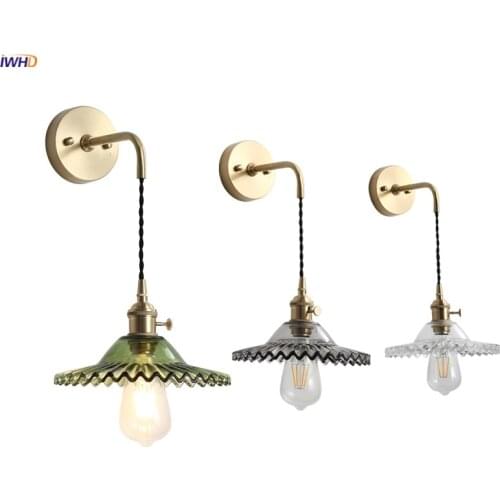 IWHD Nordic Retro Vintage Wall Lamp Beside Bedroom Bathroom Mirror Light Glass Copper Wall Sconce Edison LED Lampara Pared