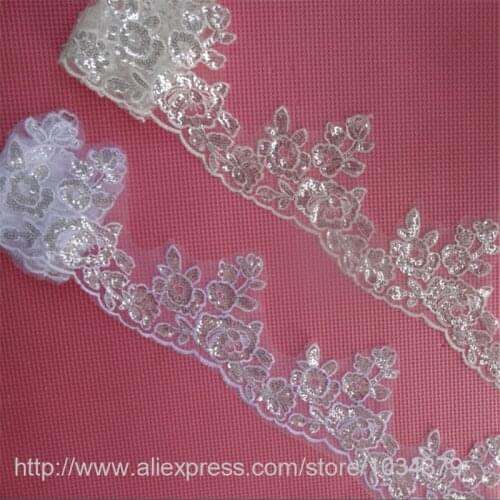 Delicate 10meters 11cm Sequins Ivory, White Fabric Flower Venise Venice Lace Trim Applique Sewing Craft for Wedding Dec. LW0209