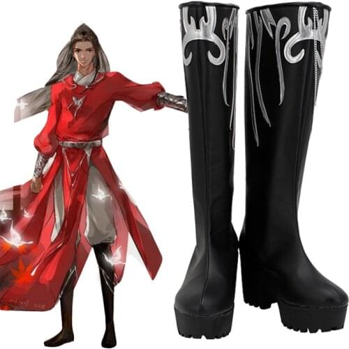 Anime Tian Guan Ci Fu Xie Lian Cosplay Costume Shoes Halloween Props Xie Lian Hua Cheng White Black High heels Shoes Boots