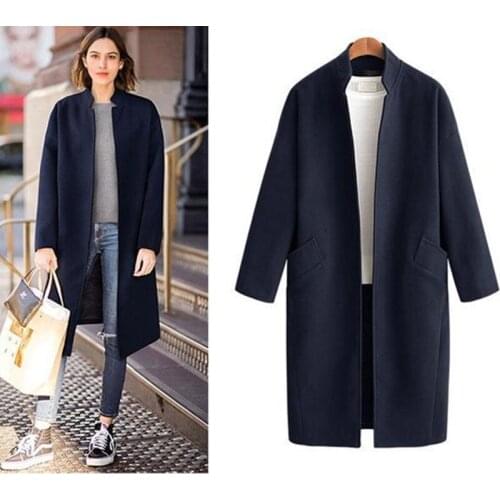 Autumn Winter Coat Women 2020 Casual Elegant Long Sleeve Thick Jackets Female Vintage Mandarin-Collar Loose Wool Blends Outwear