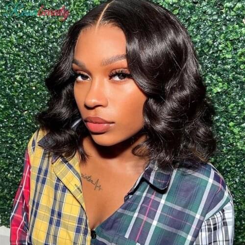 Natural Body Wave Short Bob wig Lace Front 100% Human Hair Wigs Water Curly 180 Density Brazilian For Black Women Plucked Remy