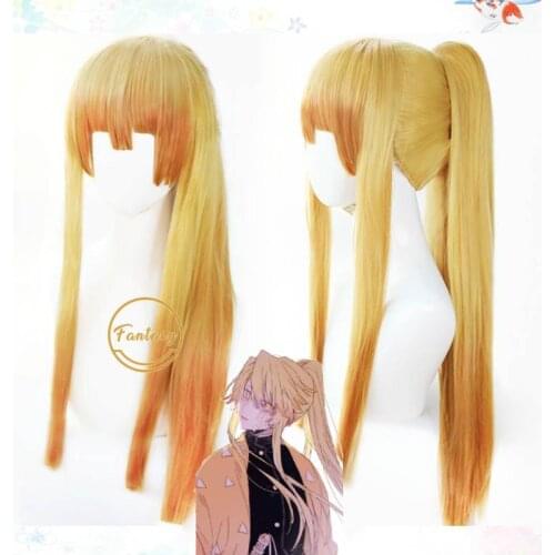 Zenitsu Agatsuma Demon Slayer Kimetsu No Yaiba long Wig Heat Resistant Hair Cosplay Costume Wig + Free Wig Cap