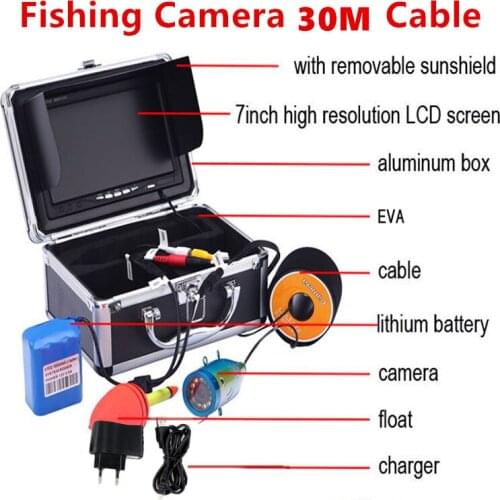 30M Cable DVR LCD Underwater Fishing Camera Fish Finder Fish Detector removable sunshield 12pcs Infrared IR L ight fish camera
