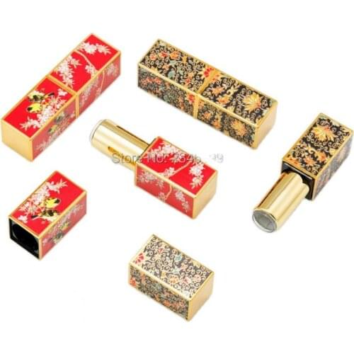 Empty Lip Balm Tube 3D Emboss Chiness Style Lipstick Tube 12.1mm Empty Magnetic Buckle Square Tube Lipstick Packaging 30pcs/Lot