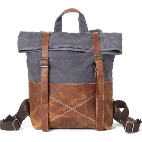 M239 New Unisex Hard Oil Waxed Canvas Leather Backpacks Criss-Cross Waterproof Backpack Men for Travel 14" Laptop Back Packs