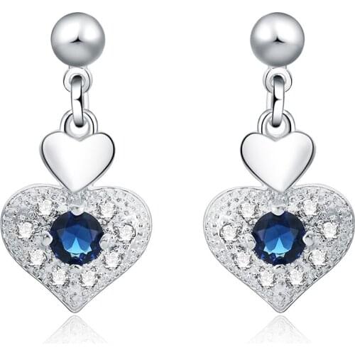 New 925 Sterling Silver Earrings for elegant Women Jewelry All-match blue Zircon heart Earrings Mothers Day Gifts