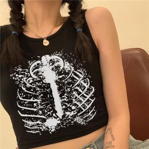 Streetwear Punk Graphic Skeleton Skull Print Sexy Vest Tops Tumblr Y2K Harajuku Goth Casual 90s Vintage Harajuku Women Tank Top