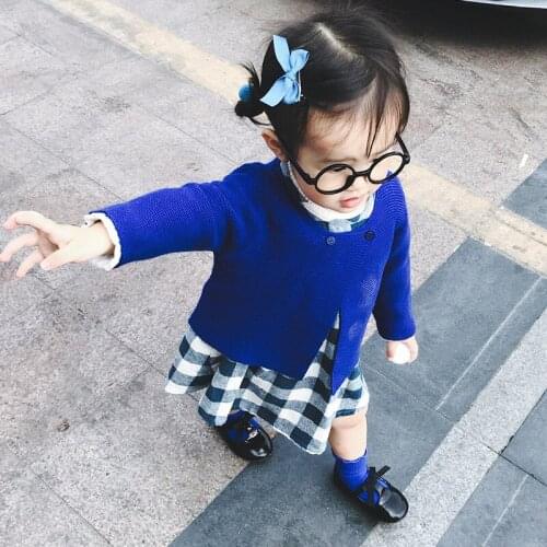 Navy Blue Baby Girl Cardigan Jacket Sweater Spring Outerwear Long Sleeve Toddler Baby Knitted Clothes 1 2 3 Year Old OKC195127