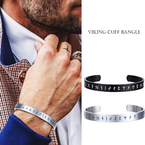 MESMERIZING STAINLESS STEEL MINIMALIST VIKING RUNE CUFF BANGLE FOR MEN BRACELET VIKING NORSE GENTS JEWELRY