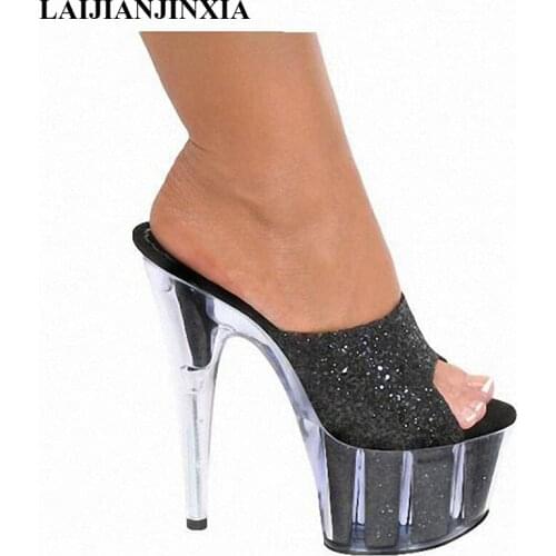 LAIJIANJINXIA Women Slipper 15Cm High Heel Summer Shoes Women Open Toe Outdoor Slides Fashion Super High Slippers Size 35-46