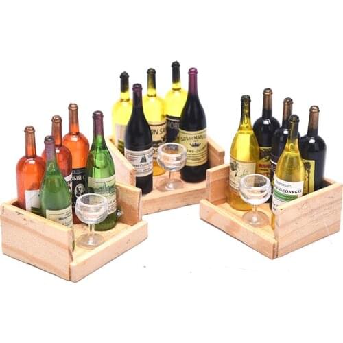 1/12 Dollhouse Miniature Accessories Mini Wine Bottle Goblet Set with Box Simulation Drinks Model Toys for Doll House Decoration
