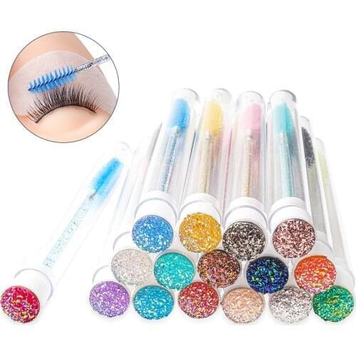 10 pcs Reusable Separate Tube Design Eyelash Extender Disposable Eyebrow Brush Charming Diamond Bottom Mascara Stick Applicator