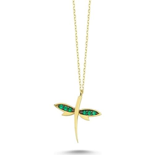 14k Gold Dragonfly Pendant, Necklace