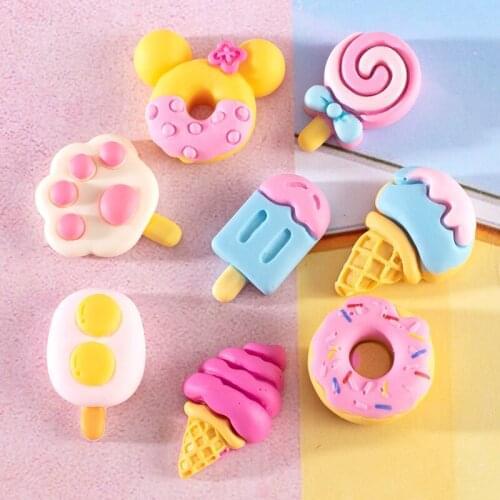 20pcs Cartoon Ice Cream Dount Flatback Resin Ornament DIY Craft Supplies Food Toys Phone Shell Decor Arts Patch Hair Accessories