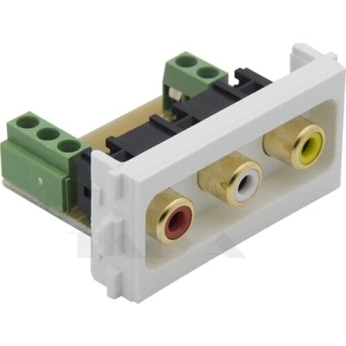 3 RCA AV connector wall plate with golden plate and backside screw connector