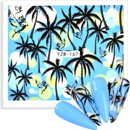 1pcs 3D Palm Coconut Tree Nail Stickers Water Transfer Paper Tropical Style DIY Manicure Polish Decals Nail Art Decoration Tools