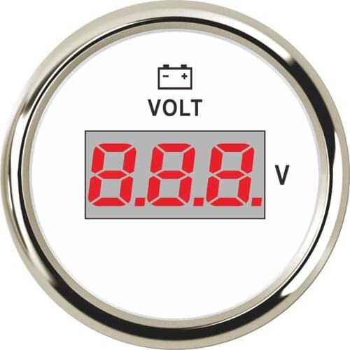 52mm Digital Volt Meters Modification 8-32v Waterproof Voltmeters Voltage Meters with Red Backlight for Car Truck Boat White