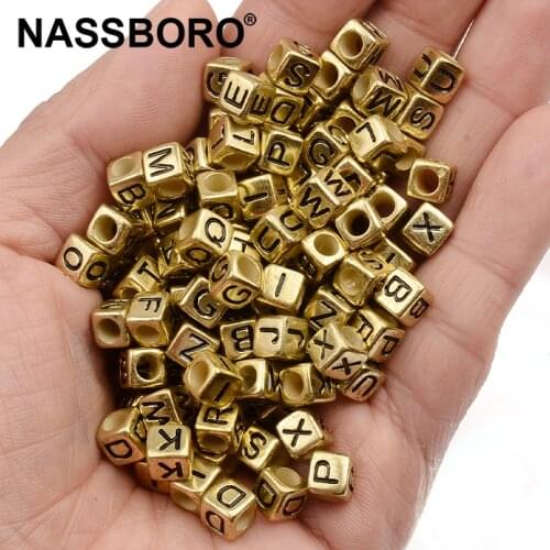 6mm Gold Cube Letter Acrylic Beads Mixed Loose Spacer Beads For Jewelry Making Diy Accessories Bracelet Necklace