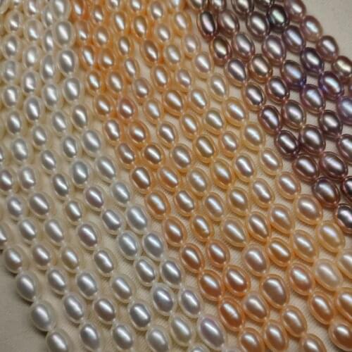 7-8mm Rice Shaped Natural Freshwater Pearl AAA Grade Choker Necklace DIY Jewelry 38cm Single Strand 15" For Women