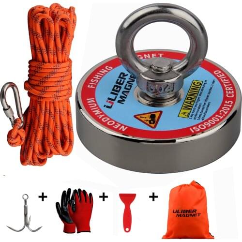 700lbs Fishing Magnet Kit Powerful Retrieval Neodymium Magnet N52 Durable Rope Magnetic Rings Metal Recovery Salvage