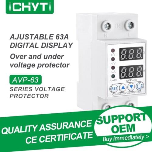 Free Shipping CHYT AVP-63 Household Din Rail AC 230V 40A 63A Adjustable Digital Dual Display Limit Over Current Protector