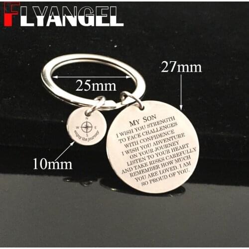 FLYANGEL Keychain Engraved Compass Enjoy The Journey My Son I Wish You Adventure Motivational Keyring Son Daughter Gifts