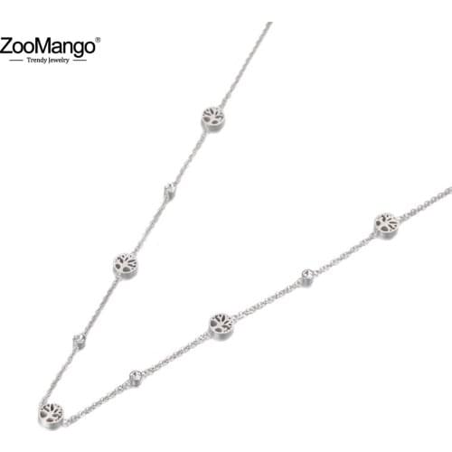 ZooMango Trendy Rose Gold Stainless Steel Plant Tree CZ Crystal Choker Necklace Bohemia Pendant Chain Necklace For Women ZN19123