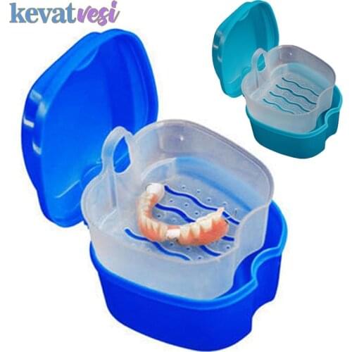Denture Bath Box Case False Teeth Storage Box with Hanging Net Container Cleaning Teeth Cases Artificial Tooth Boxes Organizer