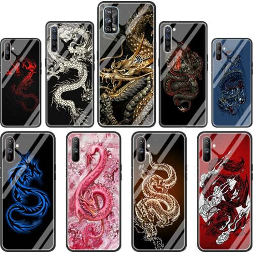 Red Dragon Tempered Glass Phone Case for Realme 7 6 5 Pro C3 XT 7i for Oppo A9 2020 A52 Find X2 Lite Cover Shell Capa