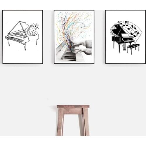 Black White Piano Canvas Poster Nordic Line Draw Print Abstract Minimalist Wall Art Painting Decorative Picture Home Decor
