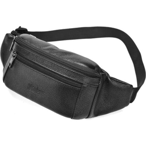 Business Classic Men Waist Bag Genuine Leather Small Fanny Pack Multi-function Phone Pouch Zipper Shoulder Crossbody Chest Bag