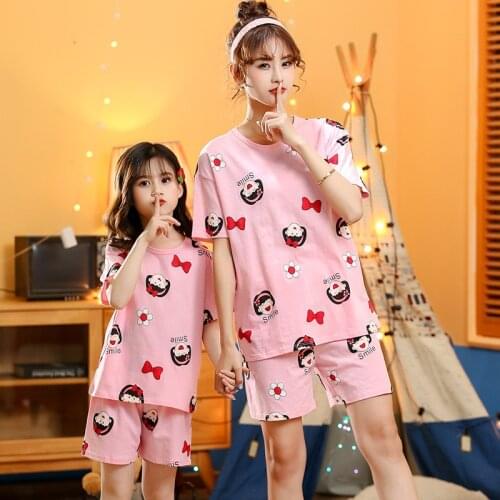 Children Baby Girl Family Matching Clothes Mom and Daughter Kids Pajama Suit Short Sleeve Homewear Mother and Daughter Outfits